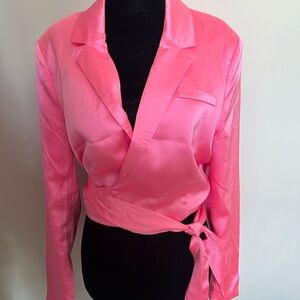 Satin Pink Wrap Blouse